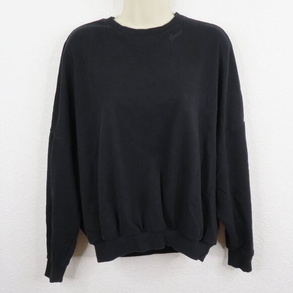 GUESS Womens Small Solid Black Embroidered Logo Collar Long Sleeve Sweatshirt - Picture 9 of 10